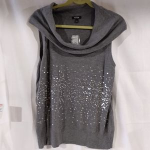 NEW Apt. 9 Women's Gray Sequins Cowl Neck Sleeveless Sweater Size XL
